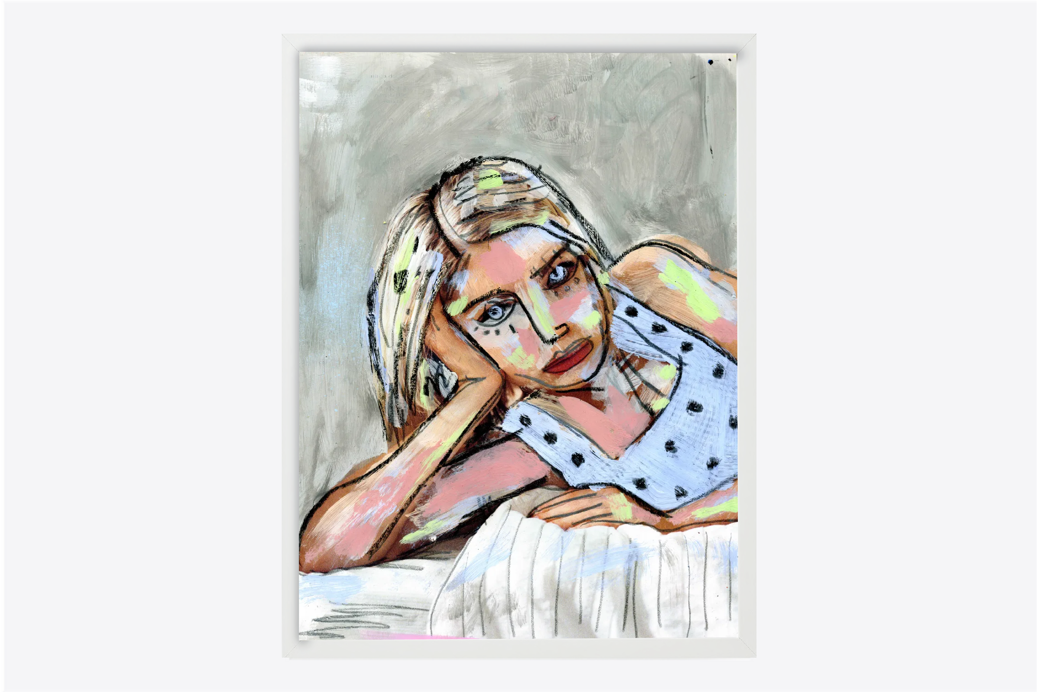 "Artwork titled 'Valentina' from the ongoing 'Irresistible' series by British contemporary artist Elvis Ellis, known as Elvs. This striking piece transforms old-fashioned images through the application of paint and oil sticks, creating a unique fusion of past and present. Drawing inspiration from the revolutionary approaches of Picasso, the provocative edge of Banksy, and the raw intensity of Jean-Michel Basquiat, Elvs redefines the temporal nature of beauty in today's world. Each work in this series is meticulously handcrafted, utilizing a collage of techniques and mediums to leave a poignant social commentary. 'Valentina' stands out as a collectible piece that blends classic imagery with modern artistic expression, making it an irresistible addition to any high-end art collection."