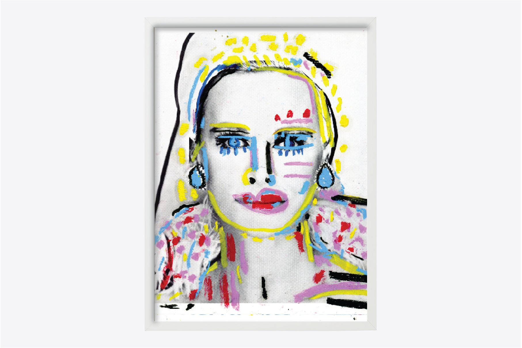 "Artwork titled 'Zoe' from the ongoing 'Irresistible' series by British contemporary artist Elvis Ellis, known as Elvs. This striking piece transforms old-fashioned images through the application of paint and oil sticks, creating a unique fusion of past and present. Drawing inspiration from the revolutionary approaches of Picasso, the provocative edge of Banksy, and the raw intensity of Jean-Michel Basquiat, Elvs redefines the temporal nature of beauty in today's world. Each work in this series is meticulously handcrafted, utilizing a collage of techniques and mediums to leave a poignant social commentary. 'Zoe' stands out as a collectible piece that blends classic imagery with modern artistic expression, making it an irresistible addition to any high-end art collection."