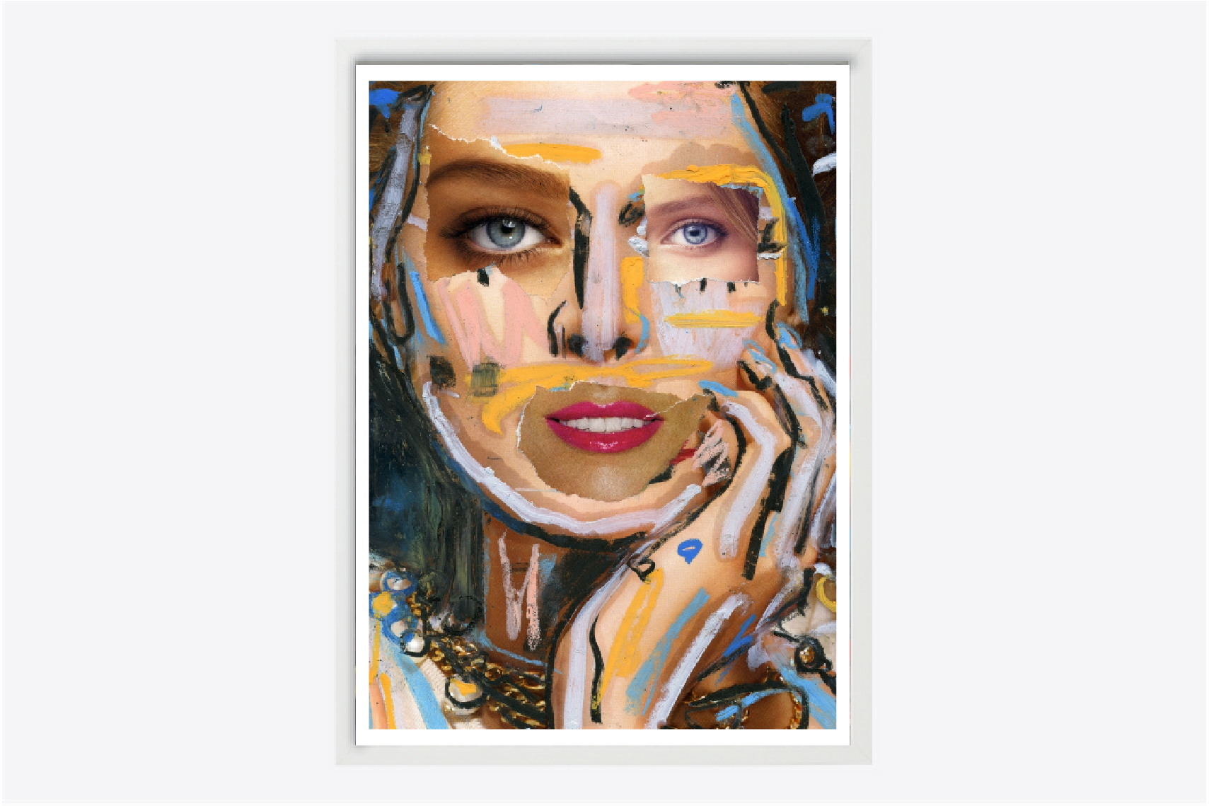 "Artwork titled 'Penelope' from the ongoing 'Irresistible' series by British contemporary artist Elvis Ellis, known as Elvs. This striking piece transforms old-fashioned images through the application of paint and oil sticks, creating a unique fusion of past and present. Drawing inspiration from the revolutionary approaches of Picasso, the provocative edge of Banksy, and the raw intensity of Jean-Michel Basquiat, Elvs redefines the temporal nature of beauty in today's world. Each work in this series is meticulously handcrafted, utilizing a collage of techniques and mediums to leave a poignant social commentary. 'Penelope' stands out as a collectible piece that blends classic imagery with modern artistic expression, making it an irresistible addition to any high-end art collection."
